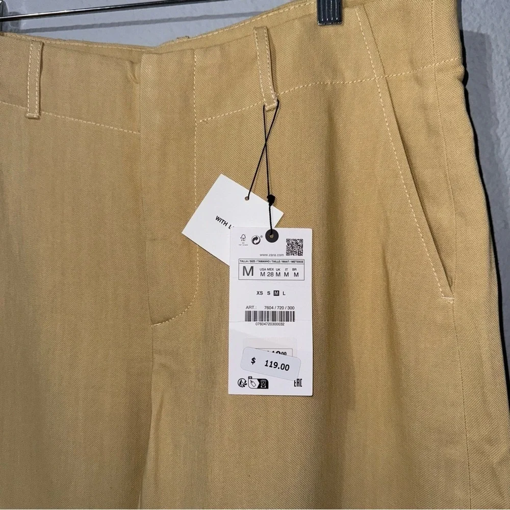 Zara Women Yellow Mid Rise Wide Leg‎ Blend Limited Edition Formal Pants Sz M